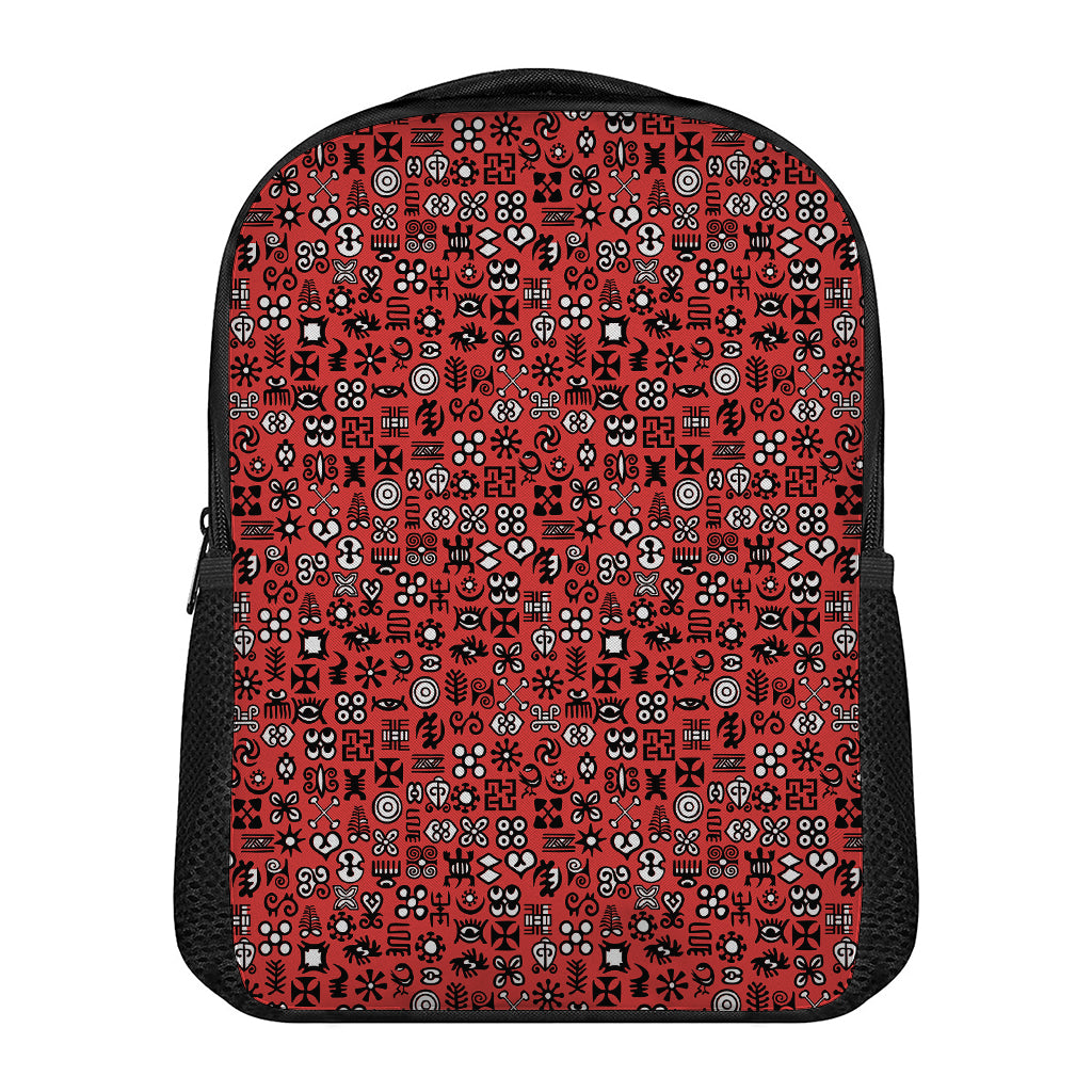 Red Adinkra Tribe Symbols Print Casual Backpack