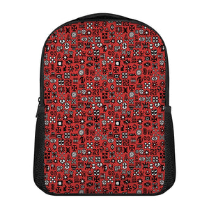 Red Adinkra Tribe Symbols Print Casual Backpack