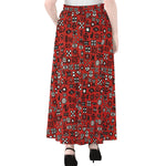 Red Adinkra Tribe Symbols Print Chiffon Maxi Skirt