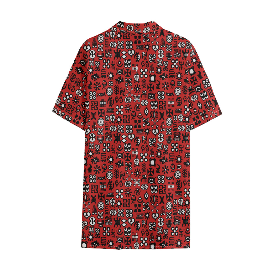 Red Adinkra Tribe Symbols Print Cotton Hawaiian Shirt