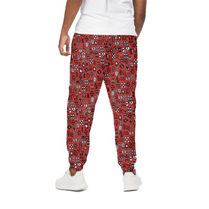 Red Adinkra Tribe Symbols Print Cotton Pants