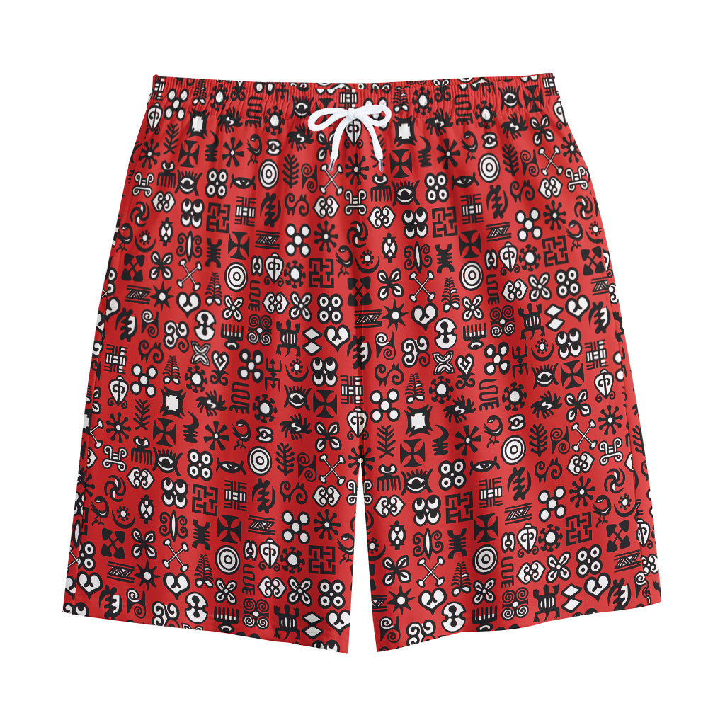 Red Adinkra Tribe Symbols Print Cotton Shorts