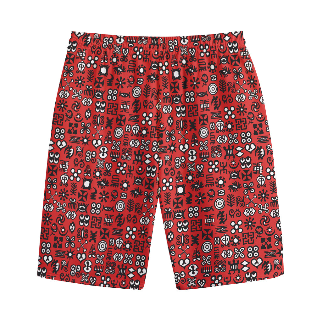 Red Adinkra Tribe Symbols Print Cotton Shorts