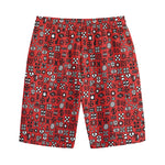 Red Adinkra Tribe Symbols Print Cotton Shorts