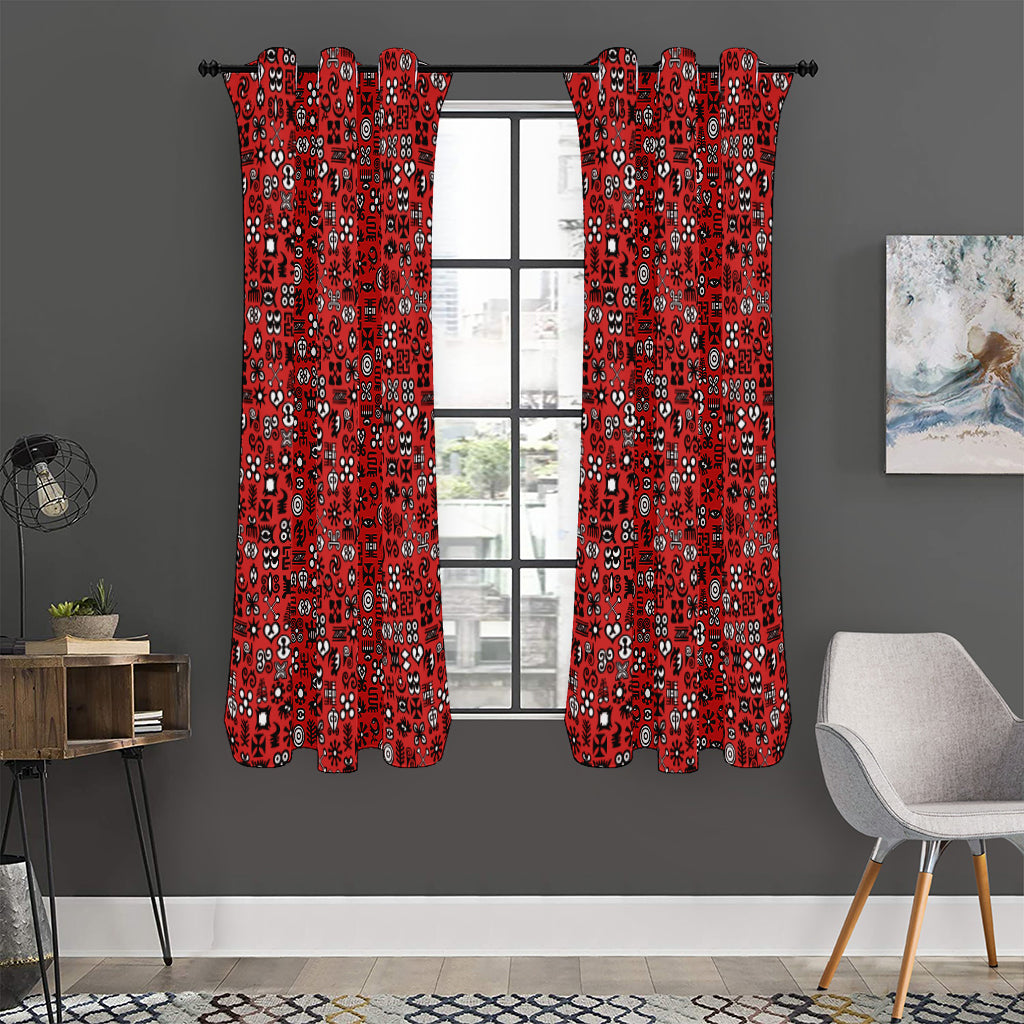 Red Adinkra Tribe Symbols Print Curtain