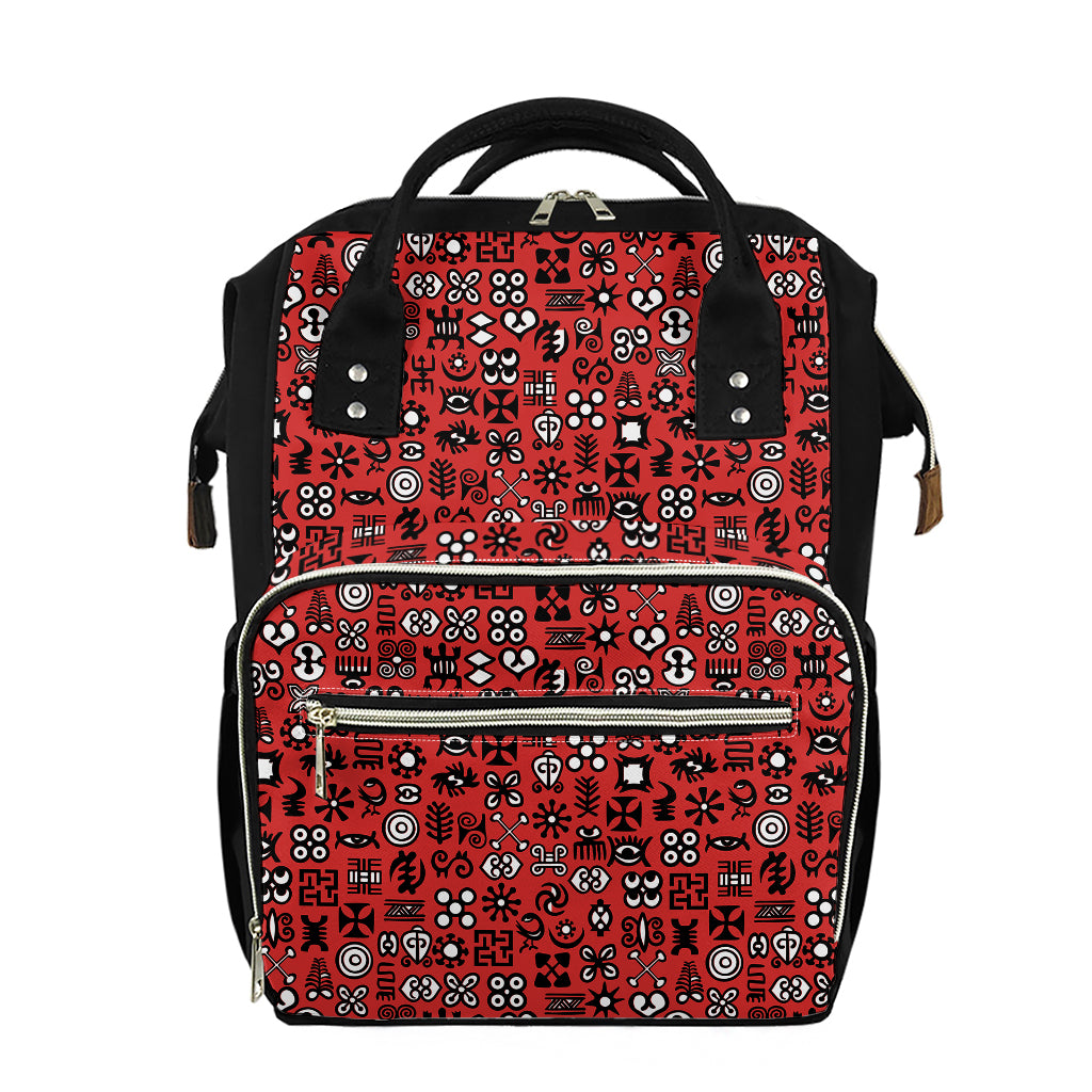 Red Adinkra Tribe Symbols Print Diaper Bag