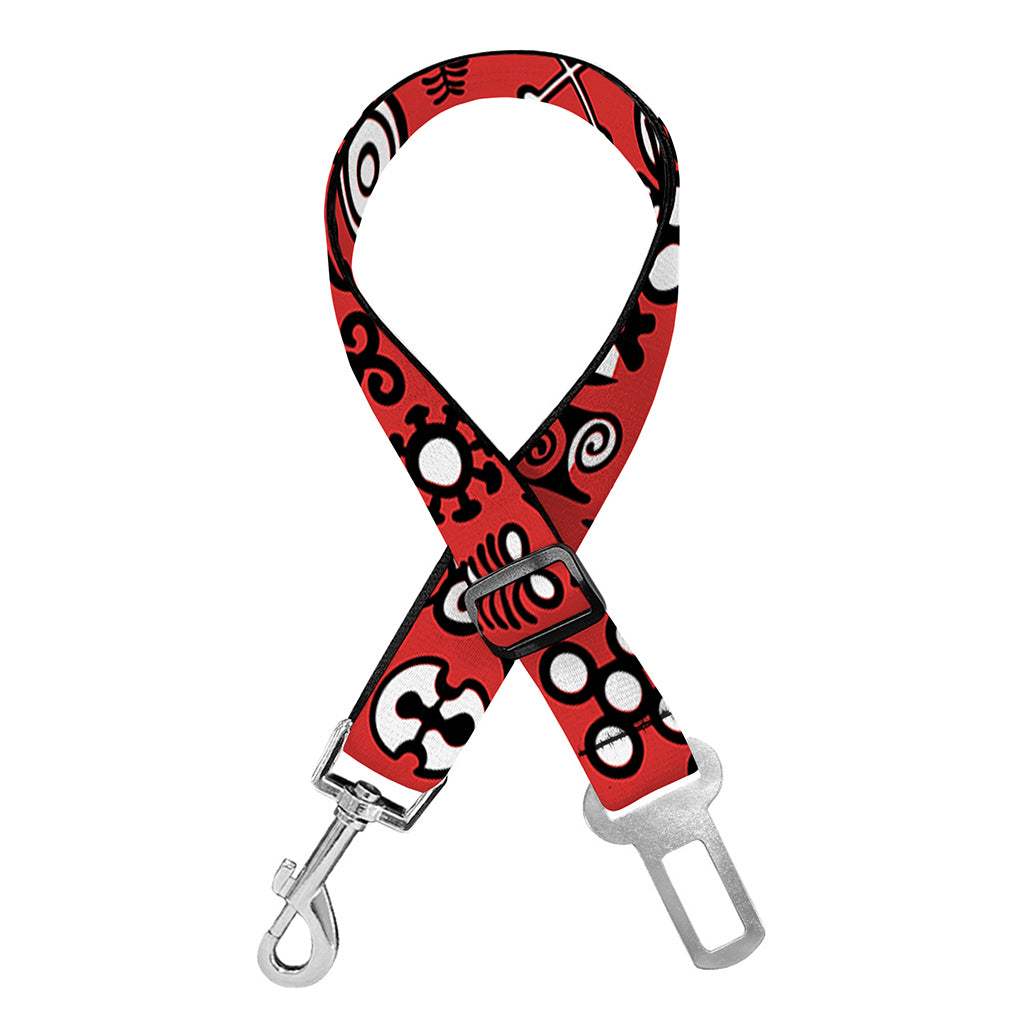Red Adinkra Tribe Symbols Print Dog Seat Belt