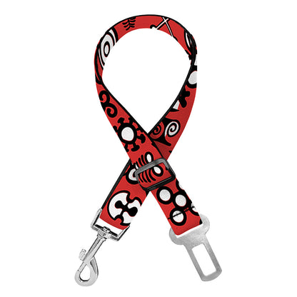 Red Adinkra Tribe Symbols Print Dog Seat Belt