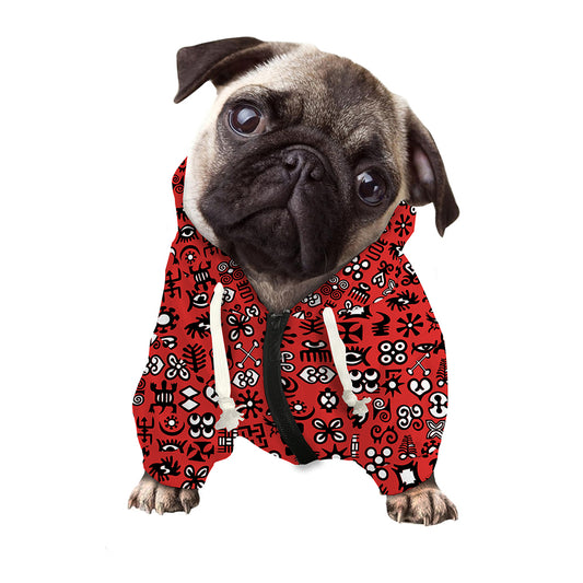 Red Adinkra Tribe Symbols Print Dog Zip Up Hoodie