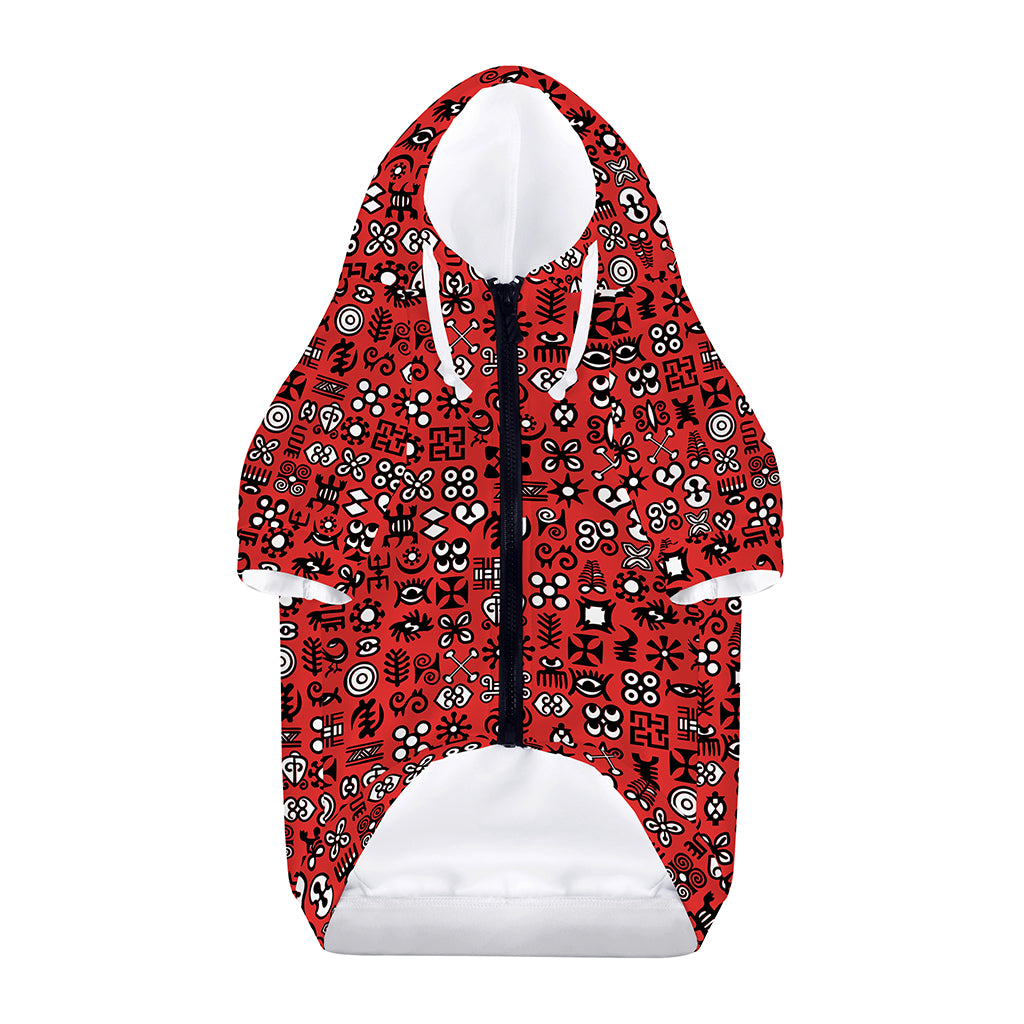 Red Adinkra Tribe Symbols Print Dog Zip Up Hoodie