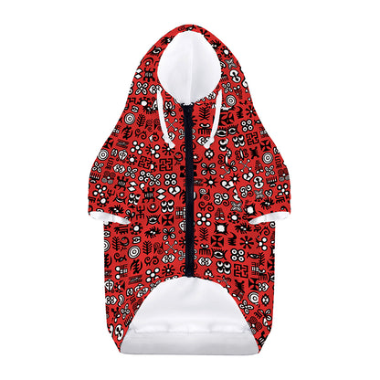 Red Adinkra Tribe Symbols Print Dog Zip Up Hoodie