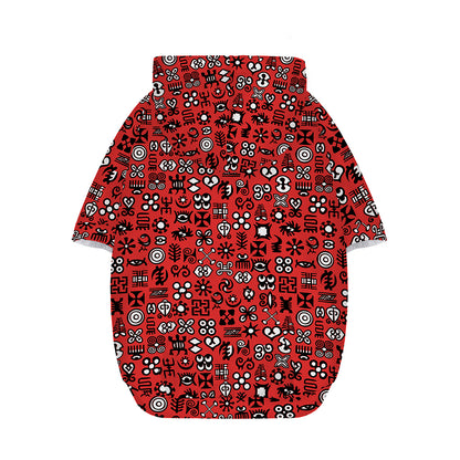 Red Adinkra Tribe Symbols Print Dog Zip Up Hoodie