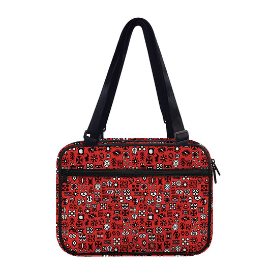 Red Adinkra Tribe Symbols Print Double Strap Bible Bag