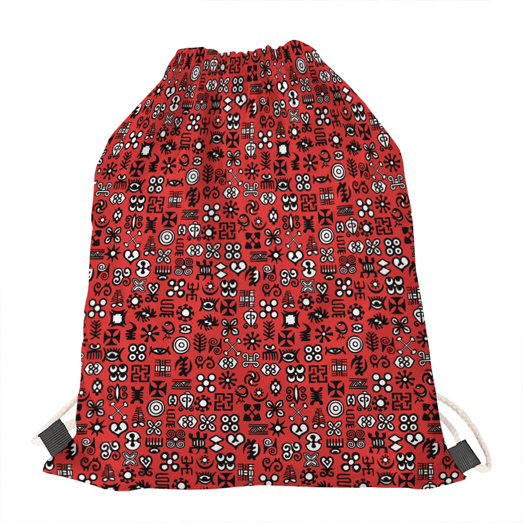 Red Adinkra Tribe Symbols Print Drawstring Bag