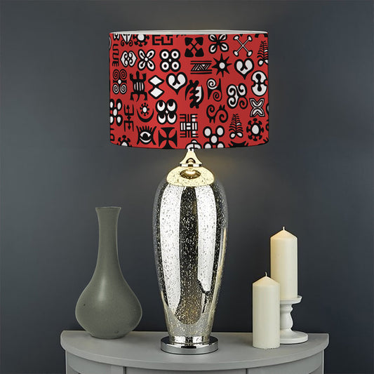 Red Adinkra Tribe Symbols Print Drum Lamp Shade