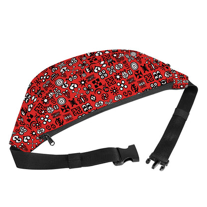 Red Adinkra Tribe Symbols Print Fanny Pack