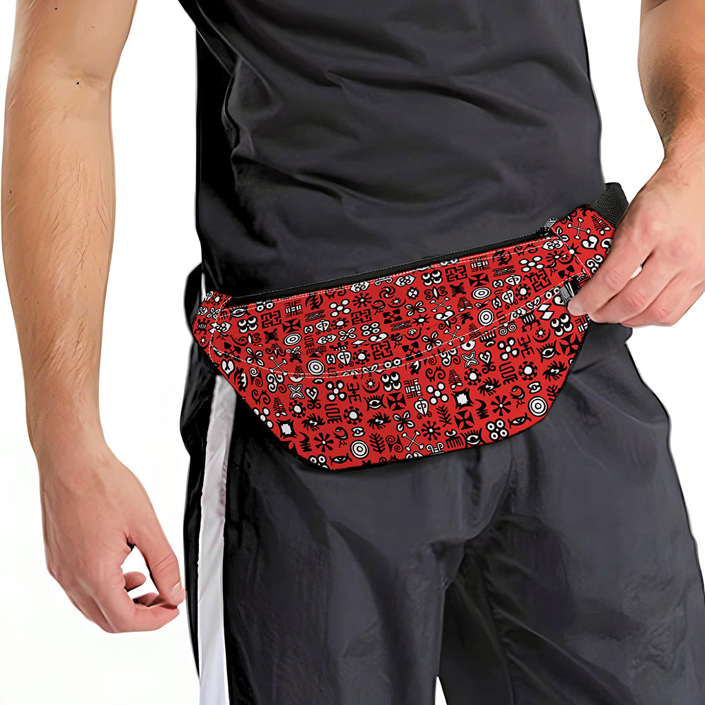 Red Adinkra Tribe Symbols Print Fanny Pack