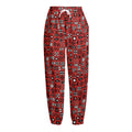 Red Adinkra Tribe Symbols Print Fleece Lined Knit Pants