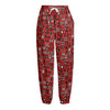 Red Adinkra Tribe Symbols Print Fleece Lined Knit Pants