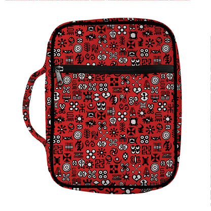 Red Adinkra Tribe Symbols Print Front Pocket Bible Bag