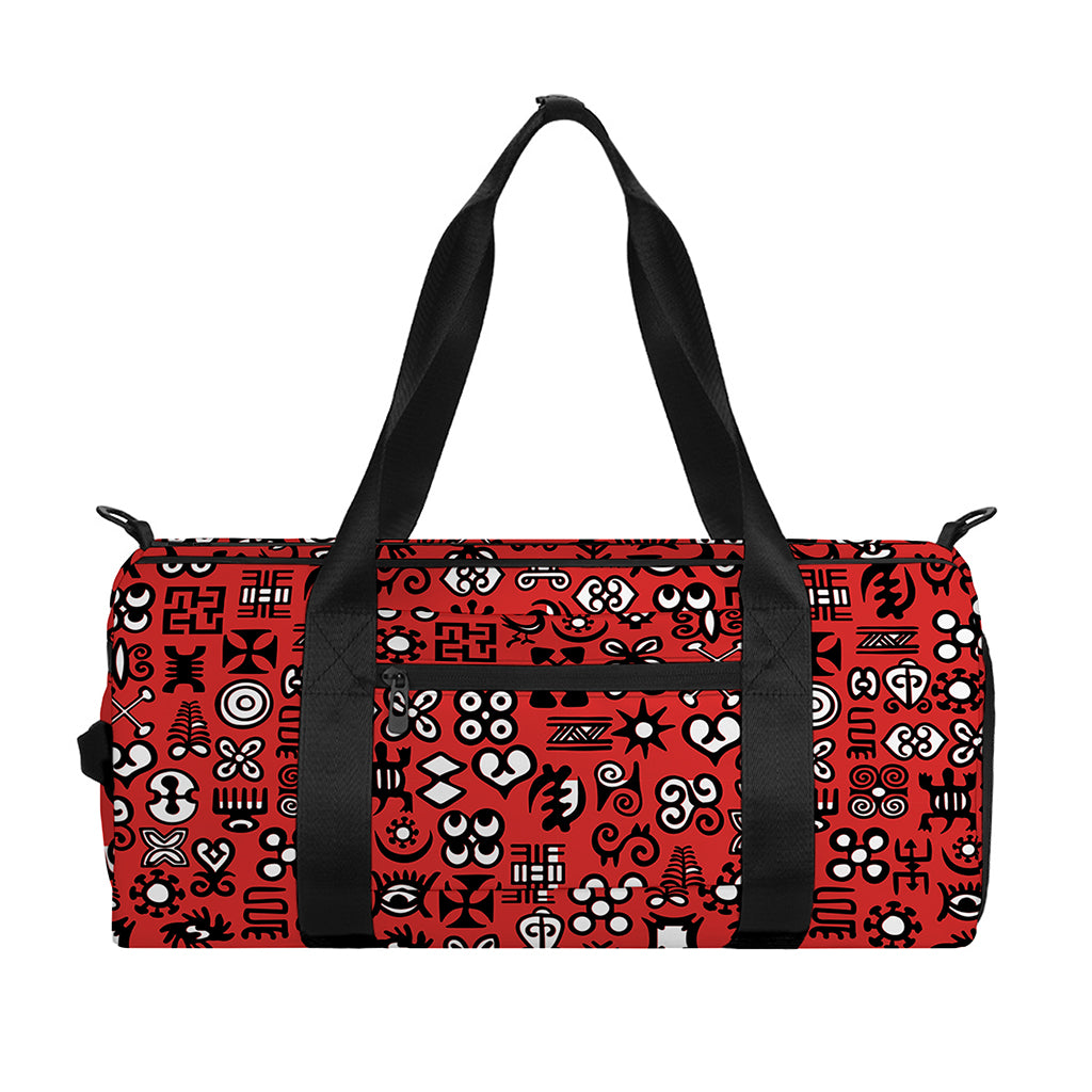 Red Adinkra Tribe Symbols Print Gym Bag