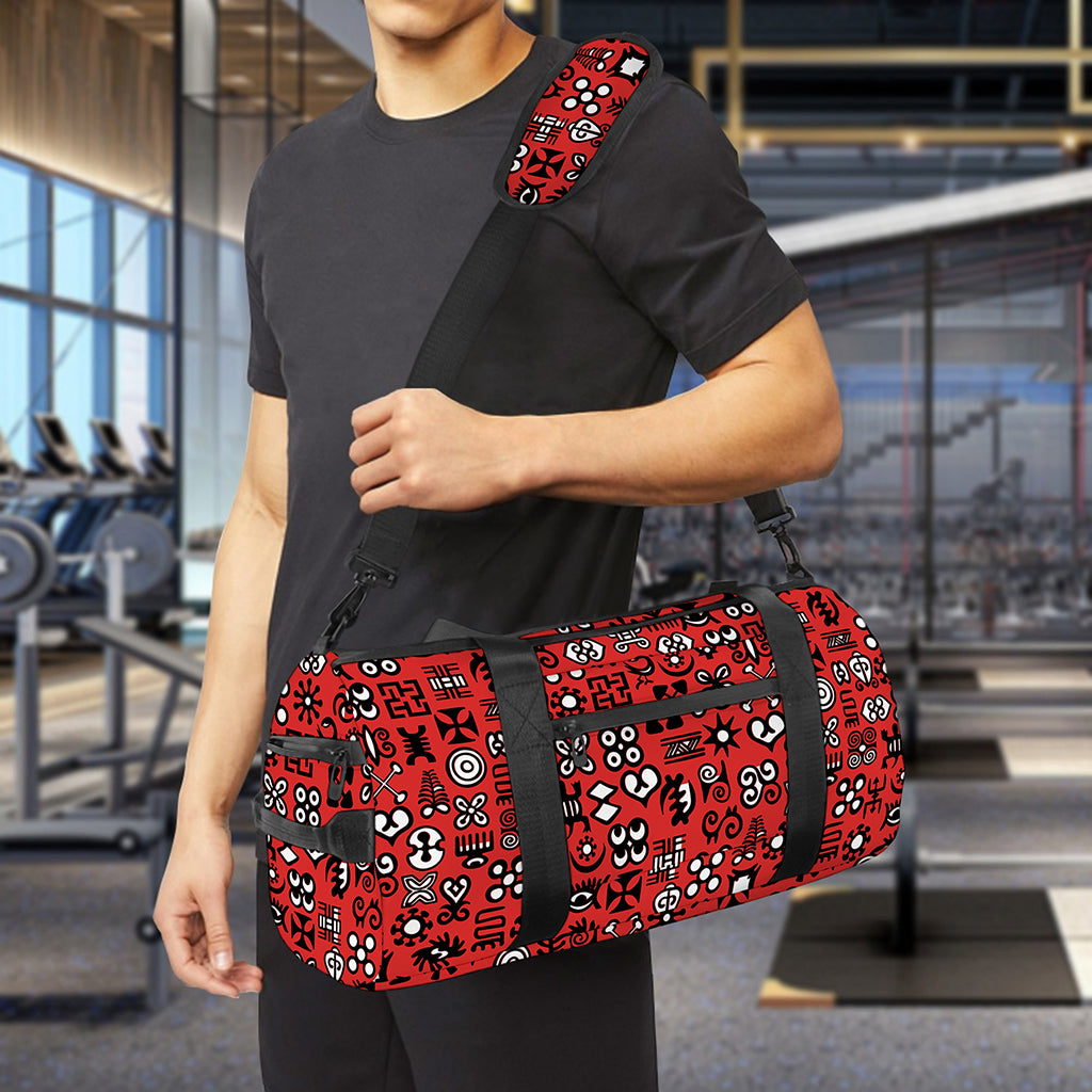 Red Adinkra Tribe Symbols Print Gym Bag