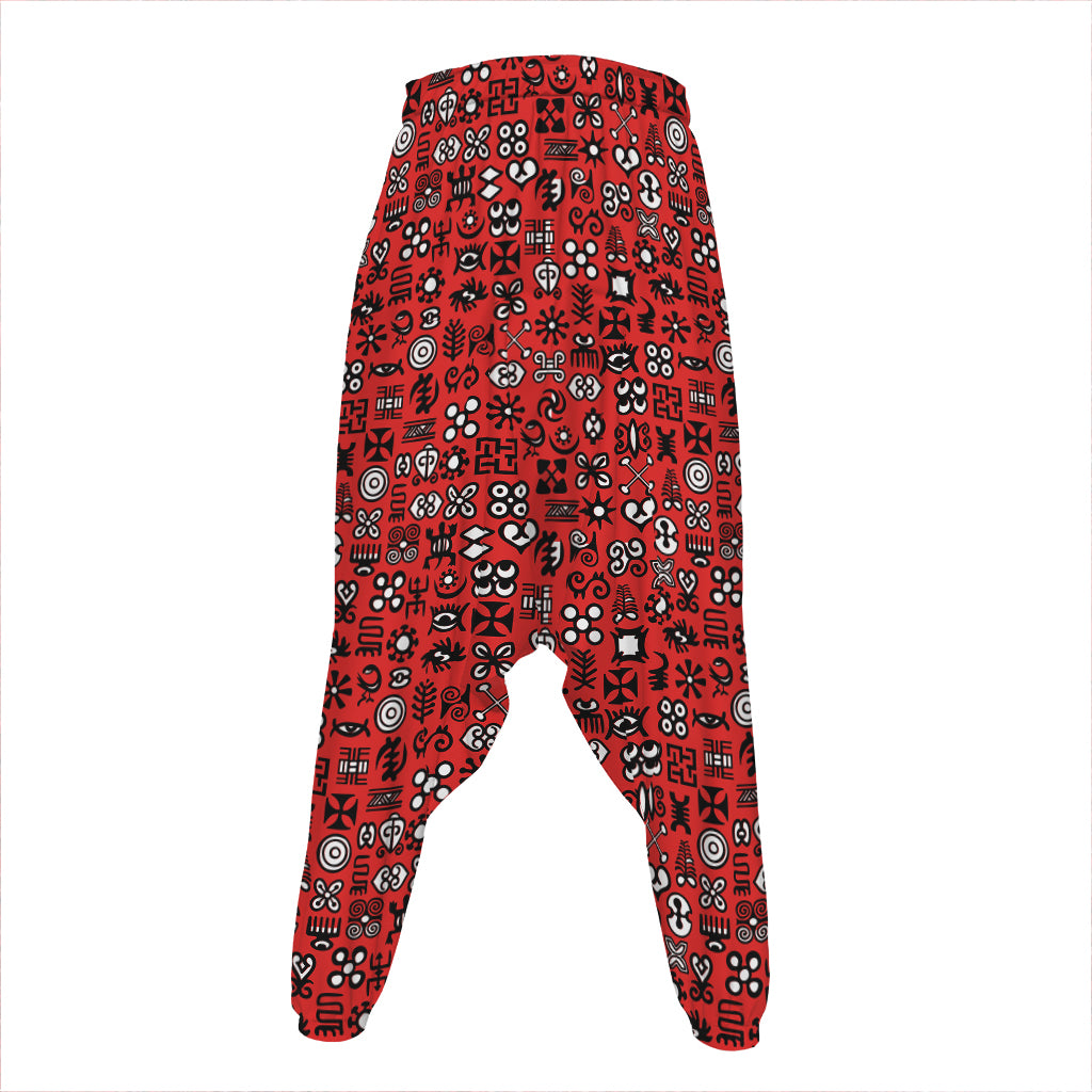 Red Adinkra Tribe Symbols Print Hammer Pants