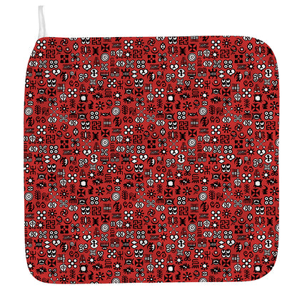 Red Adinkra Tribe Symbols Print Hand Towel
