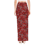 Red Adinkra Tribe Symbols Print High Slit Maxi Skirt