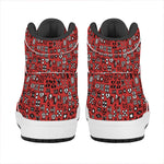 Red Adinkra Tribe Symbols Print High Top Leather Sneakers