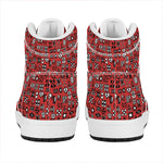 Red Adinkra Tribe Symbols Print High Top Leather Sneakers