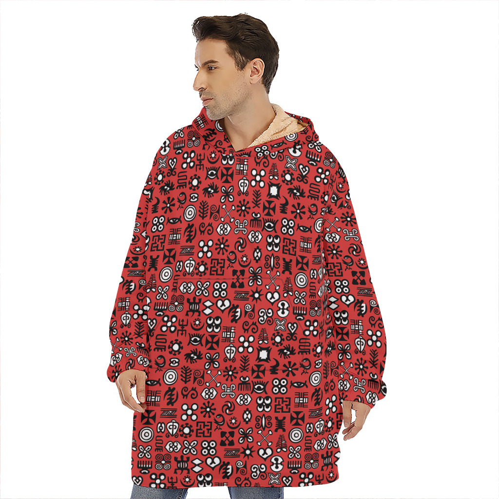 Red Adinkra Tribe Symbols Print Hoodie Blanket