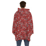 Red Adinkra Tribe Symbols Print Hoodie Blanket