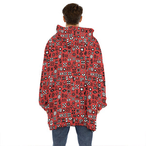 Red Adinkra Tribe Symbols Print Hoodie Blanket