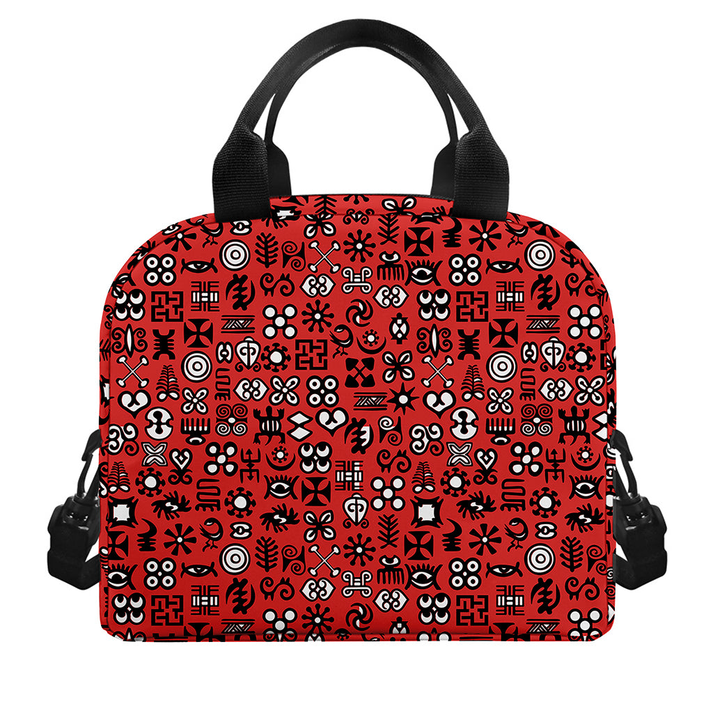 Red Adinkra Tribe Symbols Print Insulated Lunch Bag