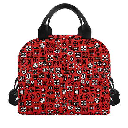 Red Adinkra Tribe Symbols Print Insulated Lunch Bag