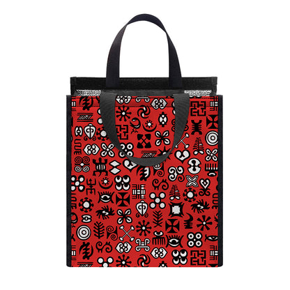 Red Adinkra Tribe Symbols Print Insulated Lunch Tote