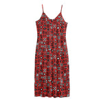 Red Adinkra Tribe Symbols Print Jersey Midi Cami Dress