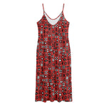 Red Adinkra Tribe Symbols Print Jersey Midi Cami Dress