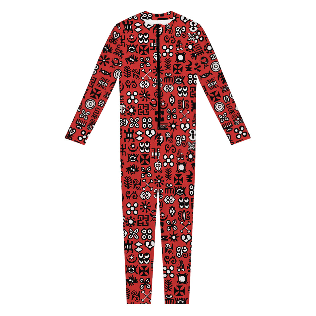 Red Adinkra Tribe Symbols Print Jumpsuit