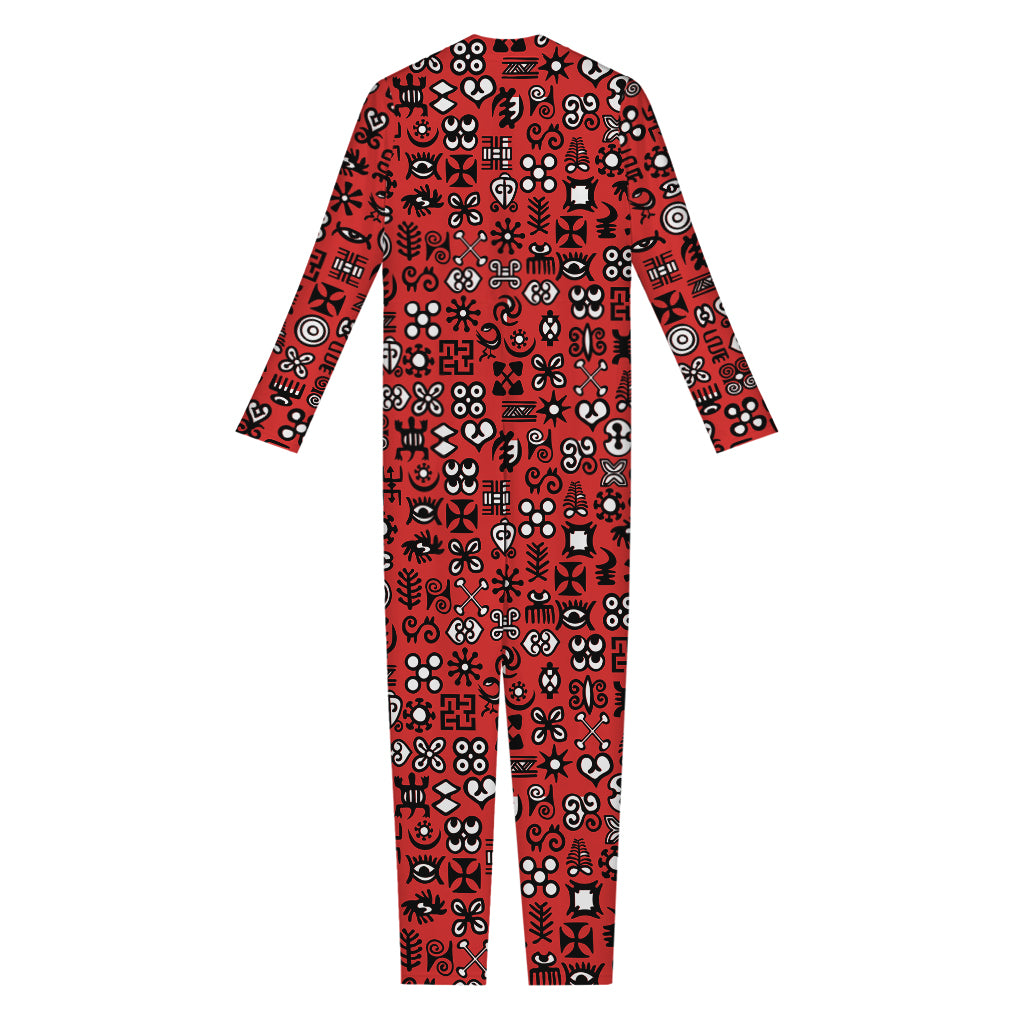 Red Adinkra Tribe Symbols Print Jumpsuit