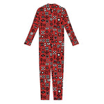 Red Adinkra Tribe Symbols Print Jumpsuit