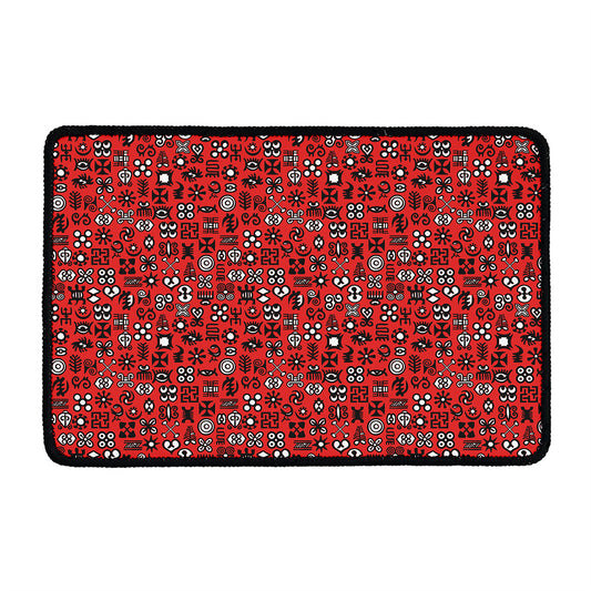 Red Adinkra Tribe Symbols Print Kitchen Mat