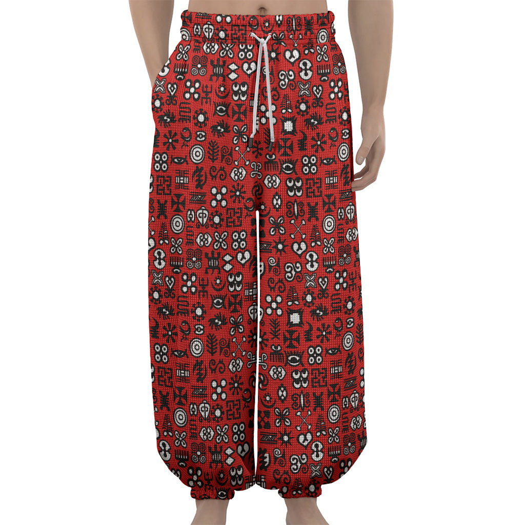 Red Adinkra Tribe Symbols Print Lantern Pants