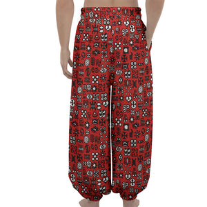 Red Adinkra Tribe Symbols Print Lantern Pants