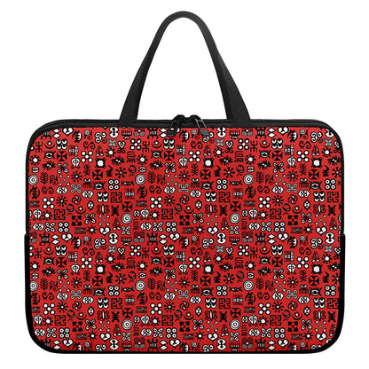 Red Adinkra Tribe Symbols Print Laptop Sleeve With Handle