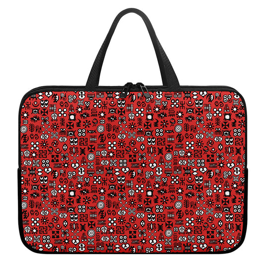 Red Adinkra Tribe Symbols Print Laptop Sleeve With Handle