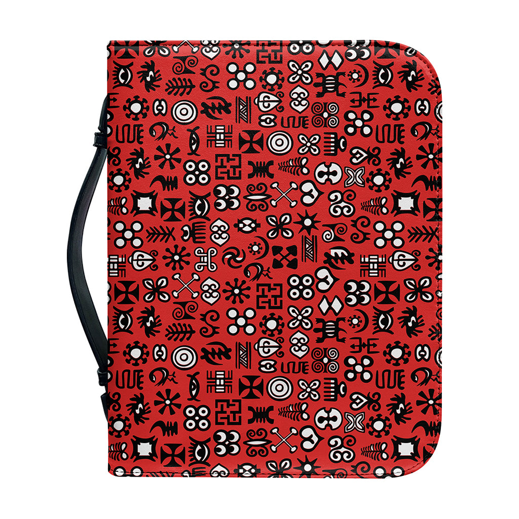 Red Adinkra Tribe Symbols Print Leather Bible Cover