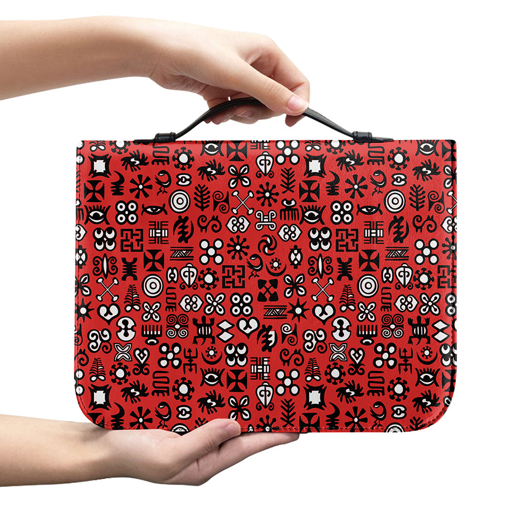 Red Adinkra Tribe Symbols Print Leather Bible Cover