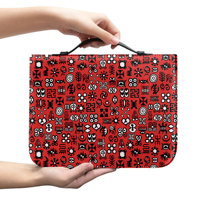 Red Adinkra Tribe Symbols Print Leather Bible Cover